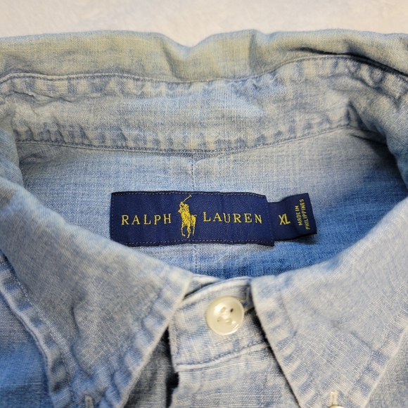 Ralph Lauren Denim Shirt Mens Size XL Classic Fit Blue Color Pony Logo Western - Picture 4 of 7